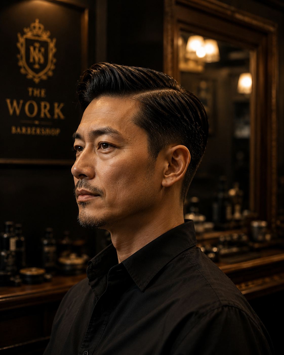 クラシックな七三分けに仕上げた男性